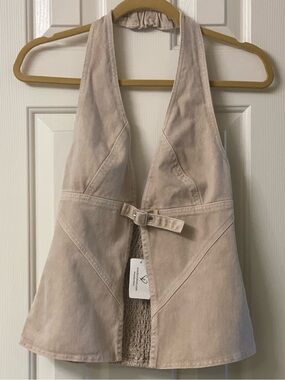 Windsor Taupe Buckle-Front Denim Halter Top Size Small NWT